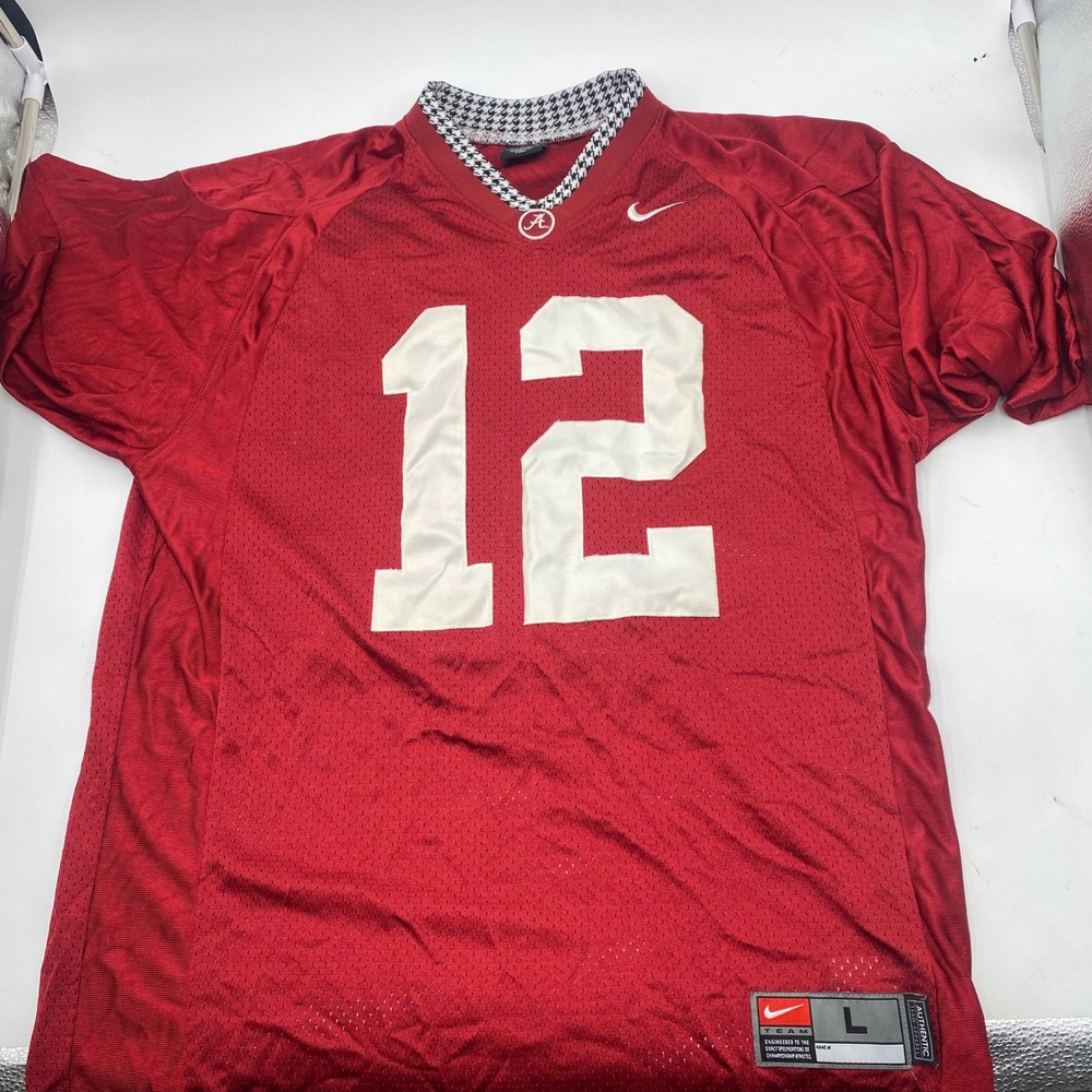 ALABAMA Nike Crimson Tide Football Jersey Men L Red Stitched Houndstooth Bama 12
